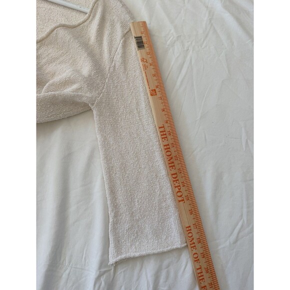 Ball of Cotton Knit Tie-Front Cardigan Cream 100% Rayon Large Made in USA - Picture 5 of 16